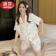 浪莎（LangSha）冰丝睡衣女夏季薄甜美蕾丝感短袖长裤三件套可外穿家居服套装 AL【YFY9905#】冰雪丝-短袖+长裤 M 【建议80-100斤】