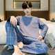 Guanmao Pei Pyjamas Herren Herbst New Pure Cotton Longleved Anzug für Jugendliche losen Hauskleidung Einfaches kann außerhalb des zweiteiligen Sets getragen werden 01F9903 175 Men-l