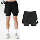 Jeep Spirit Jogging Shorts Herren Sport Trail and Field Marathon Lose schnell trocknende Anti-Exposation-Ausbildung Fitnessausrüstung Drei-Punkte-Hosen DK-9923 Black M