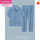 Modal Men's Pyjamas Coton Pure Coton Été Summer à manches courtes à manches courtes décontractées Cartoon de grande taille Carton de maison peut être porté à l'extérieur du pantalon G3884 à manches bleues L [100-120jin [Jin est égal à 0,5 kg]]]
