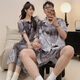 
O'MESIK couple pajamas ice silk men summer short-sleeved thin large-size nightgown for women summer feeling can wear home clothes 13076 women-13077 men M men L (suggested height 165-170c, weight 1