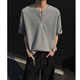 Kurz amerikanische Halbzipper Kurzärärmelte T-Shirt Herren 25 Sommer New High Street Trend Marke Waffle T-Shirt Lose halbärmelig oberste graue XL (125-145jin [Jin ist gleich 0,5 kg])