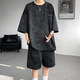 
Zhaixing Youth Summer Suit Men's Niche Design Tie Dyeing Clipart Sleeve T-shirt Shorts Fashion Cool Large Size Men's Clothing TZ757 Tie Dyeing White M (Suggested 95-110Jin[Jin equals 0.5 kg]b