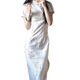 Hualin mode modifié Cheongsam Summer Tempérament fille robe blanche Style chinois Daily 831 Green Mariffon S
