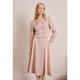 OBBLIGATO Autumn and Winter Smoke Gray Pink Shoulder Pads Square Collar Covered Button Short Jacket Single Skirt Smoke Pink M