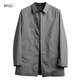 BKQU High-end Laminated Windbreaker Men's Mid-Length Spring and Autumn New Solid Color Simple Men's New Lapel Windbreaker Business Jacket Gray L