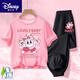 迪士尼（Disney）BINPAW女童夏季玉桂狗套装2025新款大童纯棉短袖t恤儿 A983白+A984紫裤 130 (建议身高115-125cm)