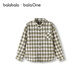 Balabala children's clothing children's shirt boys and girls autumn lapel plaid shirt parent-child college style top trend white green tone 00314 140