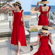 
VZVY big red bohemian super fairy beach long dress for women summer Hainan Sanya Thailand beach vacation suspender dress Red 9720# S