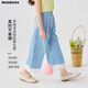 
moonkids girls wide-leg pants 2025 summer thin plaid cropped pants children's lace lace pants summer new fashionable two-pair [15295 blue + 15266 blue] 150 cm