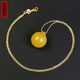 Amber School, one thing, one picture, one certificate, beeswax single bead, women's 925 silver gold-plated natural amber clavicle chain necklace, pendant, 2.84 grams, including chain diameter 16.6 mm