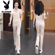 
Playboy (PLAYBOY) new Chinese casual sports suit for women 2025 summer new fashionable age-reducing slimming short-sleeved straight-leg pants two-piece set black [top + pants] good quality two-piece set - 2XL [recommended 125-140Jin [Jin equals 0.5 kg]]