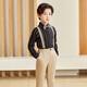 He Jiagong birthday children's suit suit little host flower girl boy British suit boy dress jacket piano white long sleeves black trousers striped suspenders bird plaid collar 110