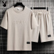 Playboy Men's Summer Suit Teen Short Sleeve T-shirt Thin Ice Silk Two-Piece Set Casual Sportswear Five-point Short Pants Set-TZ829 Military Green [Top + Pants] M Recommended 90-110Jin [Jin equals 0.5 kg]