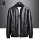 Playboy velvet leather men's jacket autumn and winter thickened soft leather jacket Haining style Korean version slim and warm casual thin style black without velvet XL 126-140Jin Jin equals 0.5 kg