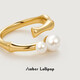 Amber Lollipop Pearl Ring Women's Bamboo Light Luxury Niche Open Index Finger Ring Anniversary Birthday Gift for Girlfriend and Wife