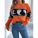 
European and American cross-border autumn and winter women's Halloween themed ghost contrast sweater top lazy style loose sweater women orange XL