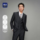 HLA Heilan Home Suit Suit Men's Three-piece Elastic Elastic Waist Slim Suit Men's Navy Plaid 99-Suit+Pants+Vest 2XL 175/96B48B Recommended 138~150Jin Jin equals 0.5 kg