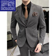 Romon Autumn No-Iron Traje Conjunto de negocios British Business Casual Rear Workwear Slim Groom Groom de boda un traje gris-medio de hebilla + pantalones, revestimiento negro XL 52