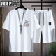 Jeep Spirit Men's Summer Suit Waffle Handsome Men's Short à manches courtes associés à un ensemble de vêtements de sport décontractés à la mode. DT636 blanc [manches courtes + shorts] m (100-115Jin [Jin est égal à 0,5 kg])