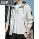 JEEP SPIRIT Jeep Jacket Men's 2025 New Spring, Autumn and Winter Hooded Thin Young Loose Jacket Short Solid Color Gown K12131 Black XL [Suggested 130-150Jin [Jin equals 0.5 kg]]