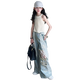Korean version of lace ripped jeans summer girls suit medium-sized children hollow vest suit 2025 new pants [pants] lace ripped jeans 150 cm