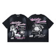 
Ziweiqi Meishi Hell Letter Print Couple Short Sleeve T-shirt Summer Loose Casual Style 691 Wash Black S