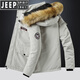
JEEP SPIRIT winter new cotton coat for men thickened fashion handsome hooded cotton coat coat coat wool collar large size warm thick cotton coat military green XL