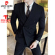 Pier Cardan Suit Men's Men's Light and Casual Double-Breasted 2024 Nouveau commuter haut de gamme Robe de costume simple Men Gris foncé (costume + pantalon) Black Shirt and Tie 6xl (62)