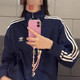 阿迪达斯 （adidas）男女2025夏款经典条纹立领藏青复古夹克外套 IR9893 藏青IR9893 (现货) M