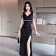为知树夜总会性感深V礼服包臀连衣裙SPA足浴洗浴技师夜场KTV佳丽工作服 增3882黑色+ L 建议105-115斤