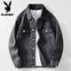 Playboy (PLAYBOY) Denim Jacket Men's Spring and Autumn 2025 New Youth Work Jacket Hong Kong Style Casual Top Light Blue XL