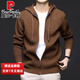 皮尔卡丹（pierre cardin）品牌羊毛针织开衫连帽纯色毛衣外套拉链线衣春秋季休闲男装外衣 中灰 XL 175建议135-150斤