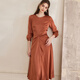 Roeyshouse Loi Color de caramelo de alta gama Vestido plisado para otoño nuevo elegante satén cintura que abraza la falda del dobladillo 10971 Color de caramelo L