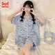 MiiOW butterbear ice silk pajamas for women summer short-sleeved cute cartoon home clothes three-piece suit ice silk Xiaoba short-sleeved + shorts 2XL recommended 125-140Jin Jin equals 0.5 kg
