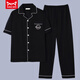 Catman (Miiow) Herren-Pyjamas Sommer reines Baumwoll-Kurzärmel-Hosen Frühling dünne Strickjäe Teenager Großgröße Lose Home Clothing Set G3881 Blau (kurzärmelig) l [Empfohlen 100-120 Jin [Jin gleich 0,5 kg]]