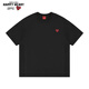 Charles Peach Heart Heavy American Pure Cotton Kurzärmel T-Shirt Print Sommerblumen Nationale Trend Männer und Frauenelbe lose und vielseitig schwarz l