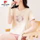 Pierre CARDIN (PIERRE CARDIN) Mulberry Silk 100% Summer Pure Cotton T-shirt Women's Short Sleeve Loose Temperament Fashionable Pink T-shirt Summer 2025 6172 Gray Powder Short Sleeve M (Suggested 80-105Jin [Jin equals 0.5 kg])