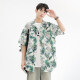 Kurashi Ichiki 2025 Summer suelto y cómoda seda de hielo fresco camisa de altura corta para hombres chaqueta de flores de la playa hawaianas 6629 Madagascar M