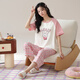 
Arctic velvet pajamas for women in summer pure cotton V-neck short-sleeved cropped pants loose and casual can be worn outside spring home clothing suit T-9854 (short suit) M (80-100Jin [Jin equals 0.5 kg])