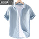 JEEP SPIRIT linen short-sleeved shirt men's summer 2025 new casual cotton linen large size white thin shirt men's 9711 white M [100-110Jin[Jin equals 0.5 kg]]