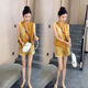 
Hengyuanxiang national style noble fashion suit for women 2025 summer new style knives sleeve splicing button vest shorts two-piece set for women 12158-Yellow suit M [Suggested 80-95Jin [Jin equals 0.5 kg]]