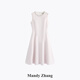 Mandy Zhang法式赫本风气质粉色订婚连衣裙女夏季宴会正式礼服裙子 樱花黛粉 珍珠镶钻 S