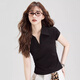 Nome Summer Schulter T-Shirt Top Faden Polo Shirt Frauen Seite plissierte schlanke Kurzärmel-T-Shirt für Frauen schwarz 2xl