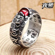 Yechi retro garnet Pixiu ring men's anti-Thai silver heart sutra men's single ring red corundum golden toad open ring Pixiu-opening design size adjustable