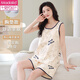 Modal fashion self-contained chest pad sleeveless pajamas for women in summer imitation cotton pull-up thin cute vest shorts home clothing set F9855 M