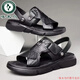 Woodpecker Gentine Leather Cowhide Nouveau Sandales d'été Sandales Men Slip Men's Slip Soft Soft Sole Double usage Chaussures Plats de plage noir 9921 38