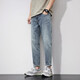 Danjun Summer Jean mince pantalon recadré pour hommes haut de gamme Lumière Lusined Colored Aged Super Soft Conical Harlan Pantalon Feet 3291 28