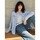 ELLE French pure cotton striped shirt for women 2025 autumn new design sense commuter casual windbreaker shirt striped L
