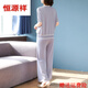 恒源祥2025新款中年妈妈夏装套装洋气短袖冰丝T恤中老年女装针织两件套 9923藏青色 L (建议105-120斤)